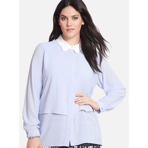 ELOQUII Blue Scalloped Peter Pan Collar Blouse